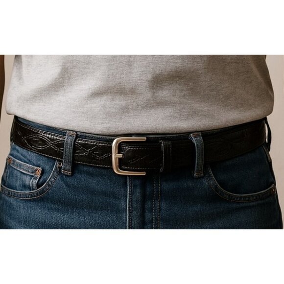 Justin Wéstern Men’s Genuine Leather Belt Black Silver Buckle Textured snake 42 - Picture 11 of 13